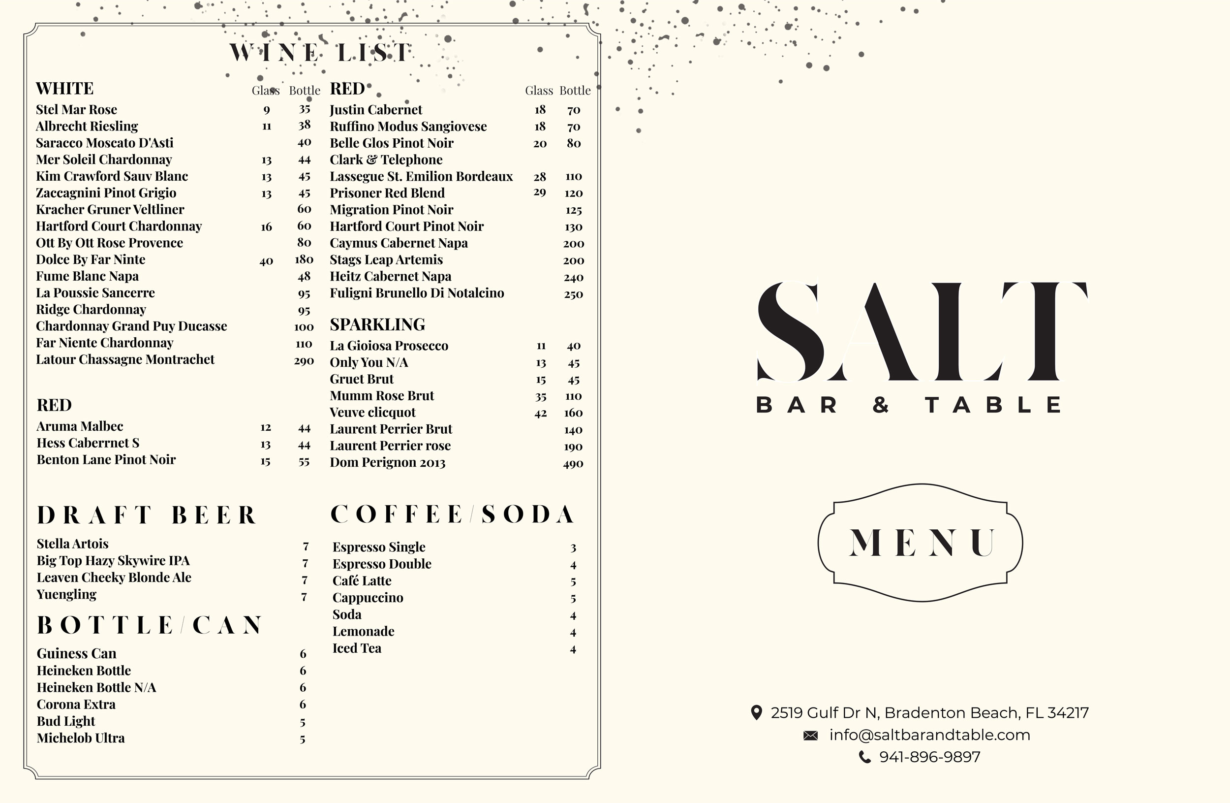 Menu - SALT bar and table
