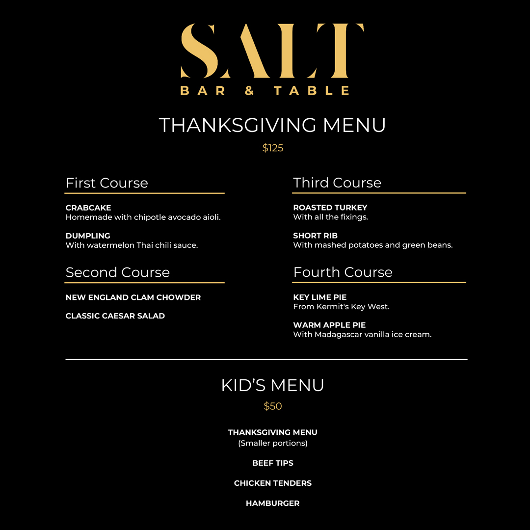 Thanksgiving Menu SALT Bar & Table